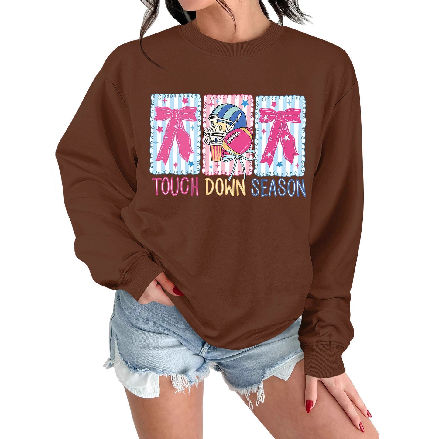 Damen Sweatshirt Football Motiv Lässig Grün - Norvielle