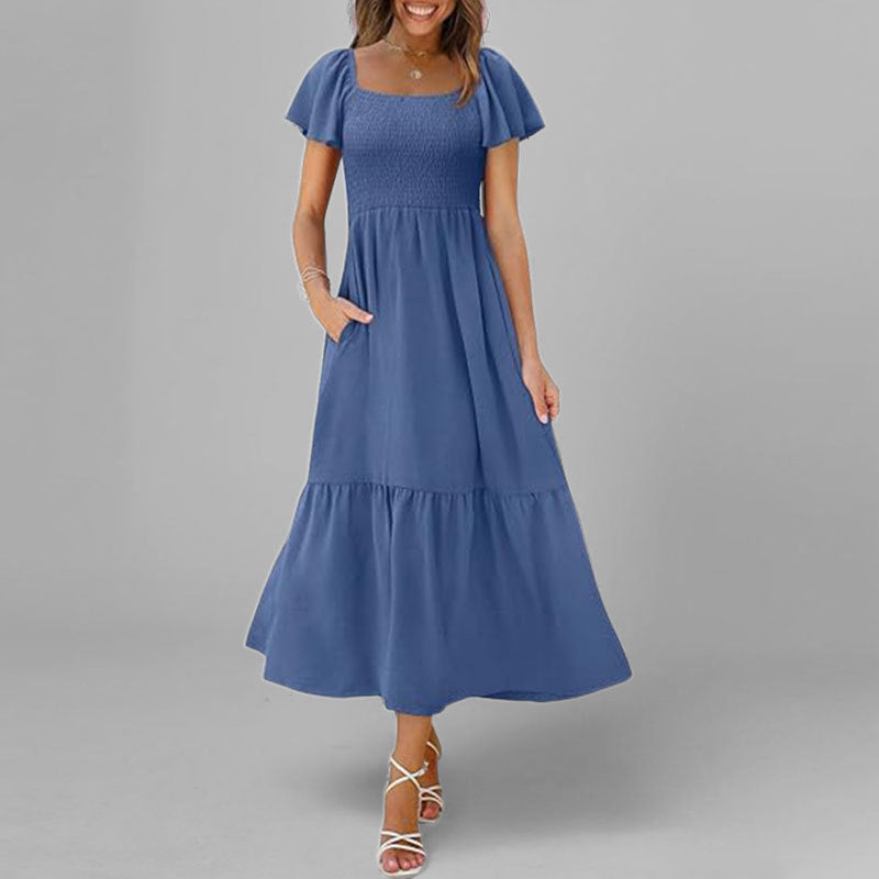 Damen Maxikleid Quadrat-Ausschnitt Voluminöse Ärmel Norvielle