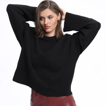 Damen Oversized Pullover Verkürzte Ärmel Strickmuster Beige