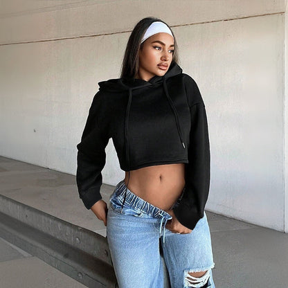 Damen Cropped Sweatshirt Locker Kapuze Norvielle