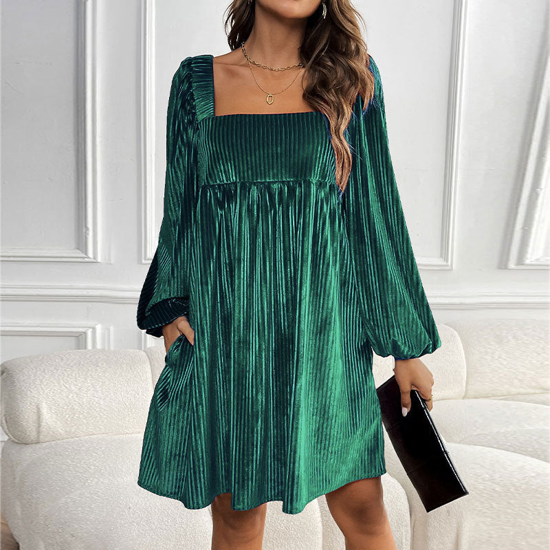 Damen Oversized Kleid Cordstoff Rüschendetail Anthrazit