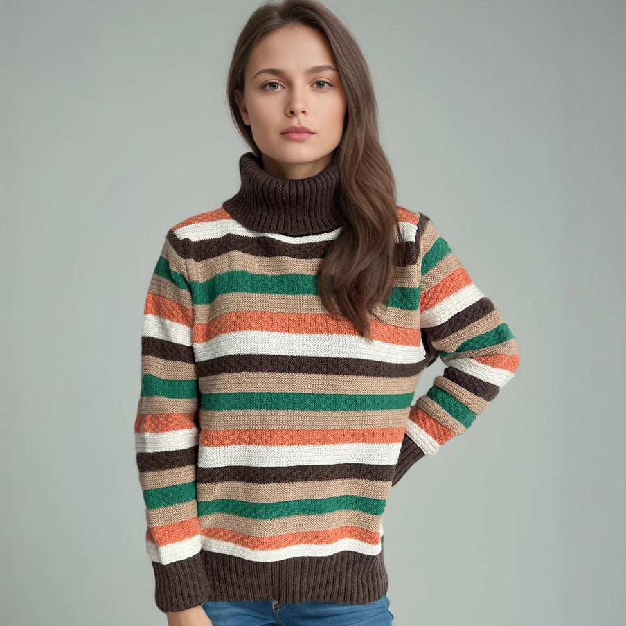 Damen Rollkragenpullover Gestreift Weich Norvielle