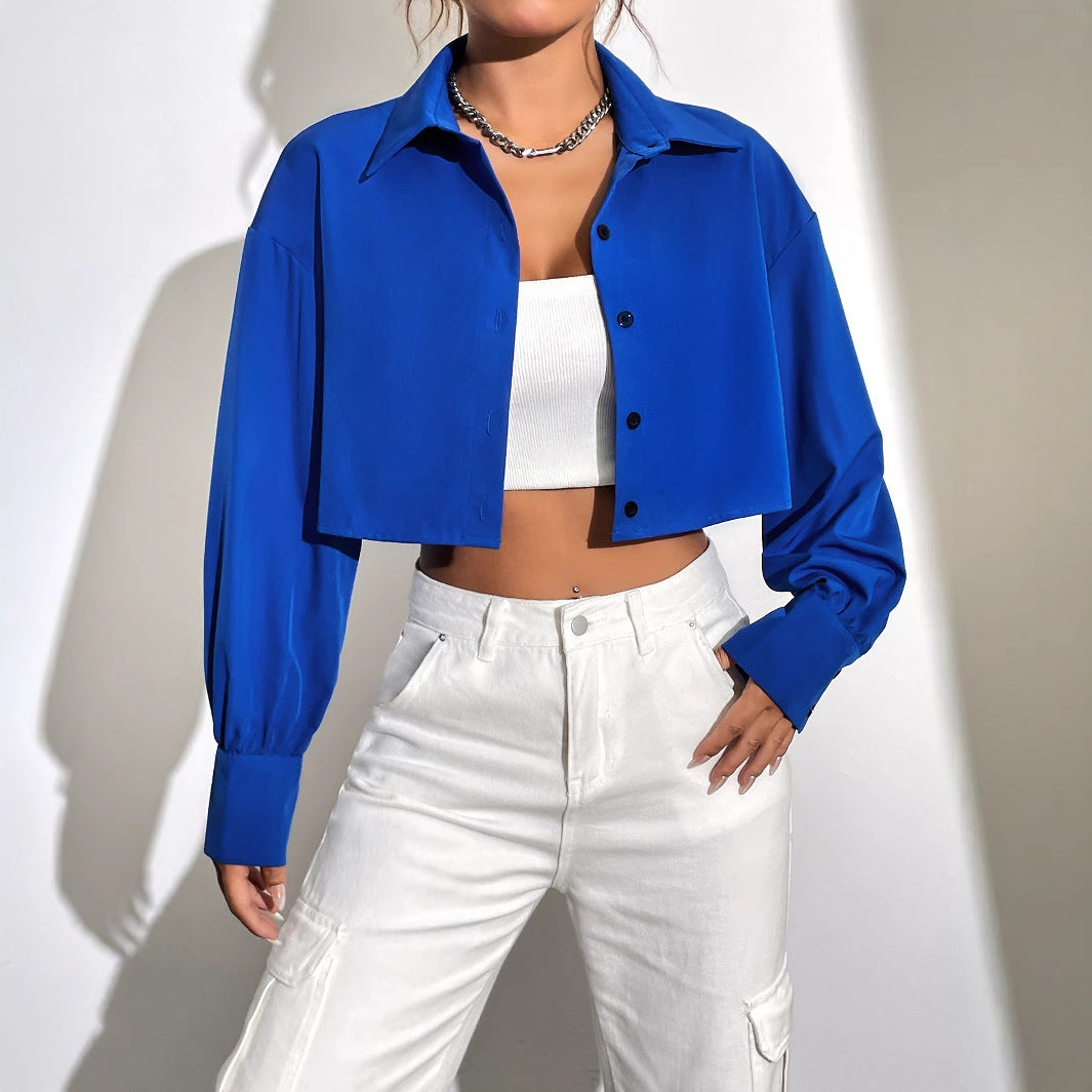 Damen Cropped Hemdjacke Puffärmel Norvielle - Norvielle