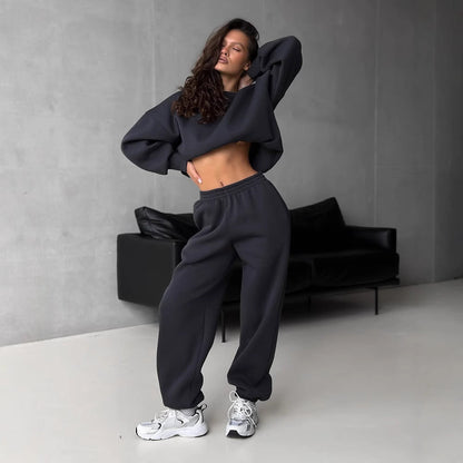 Damen Sportanzug Crop Weites Bein Norvielle