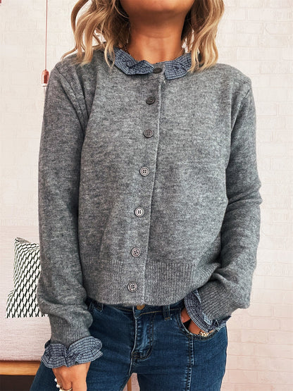Damen Strickjacke Kontrastkragen Norvielle