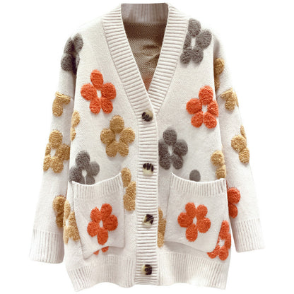 Damen Strickjacke Kuschelig Floralmuster Offen Vorne Norvielle