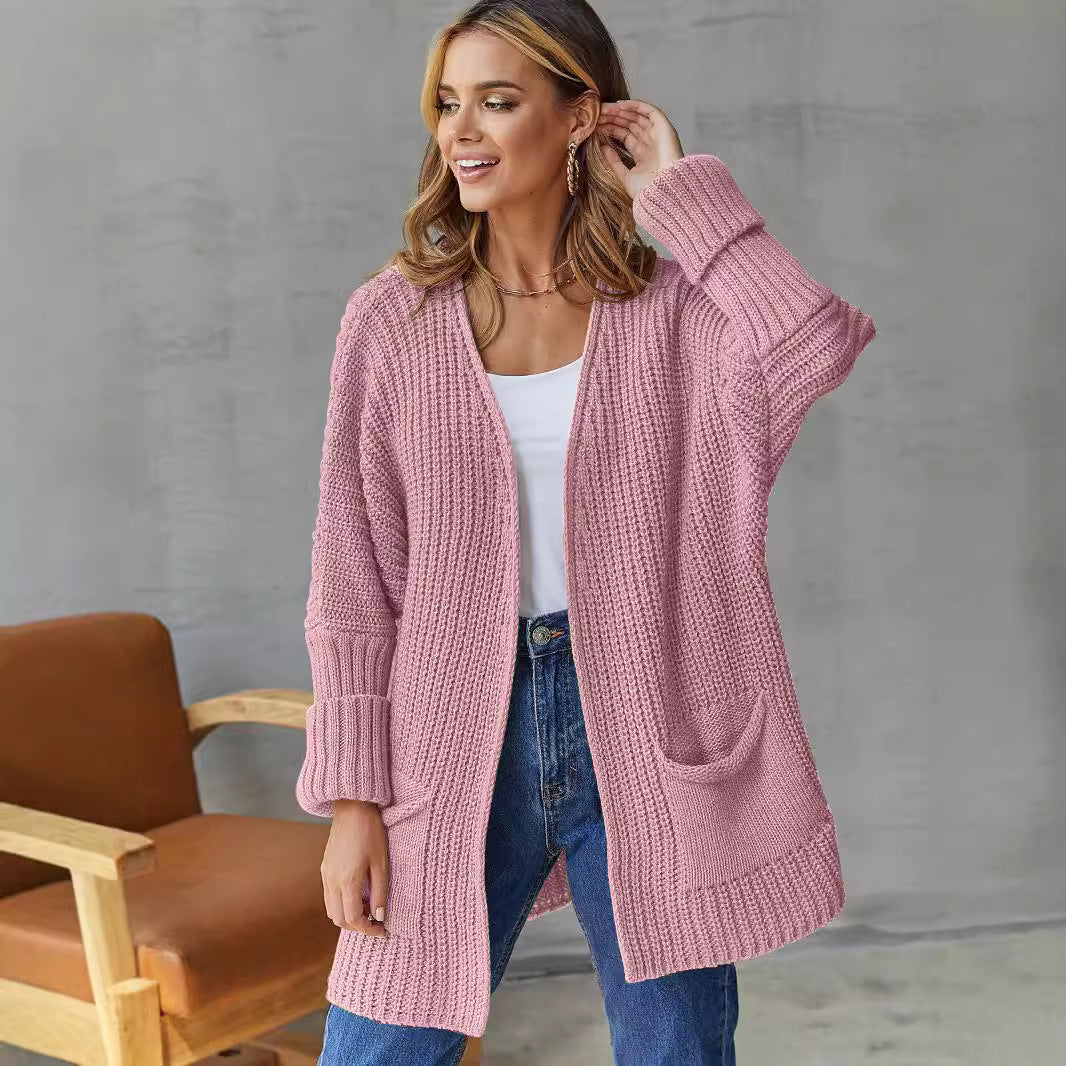 Damen Strickjacke Offene Front Große Taschen Norvielle