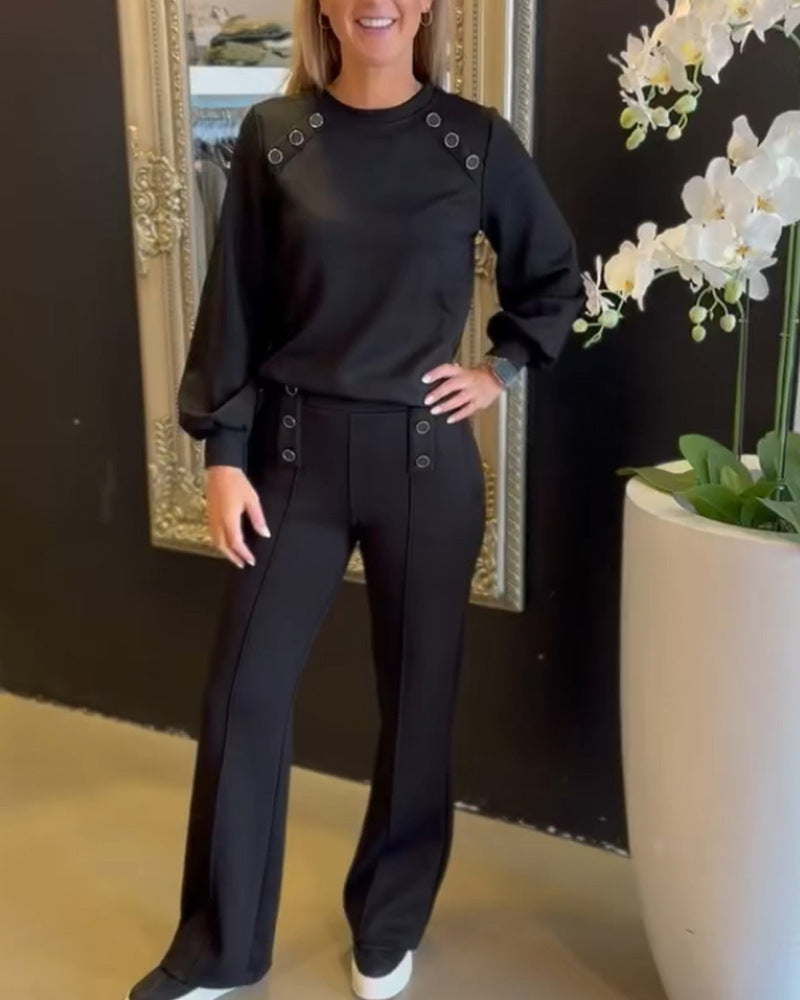 Damen Sweatshirt Set mit High-Waist-Hosen Norvielle