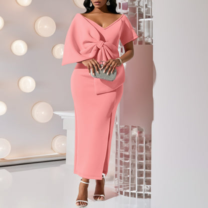 Damen Kleid Figurbetont Voluminöser Schleifendetail