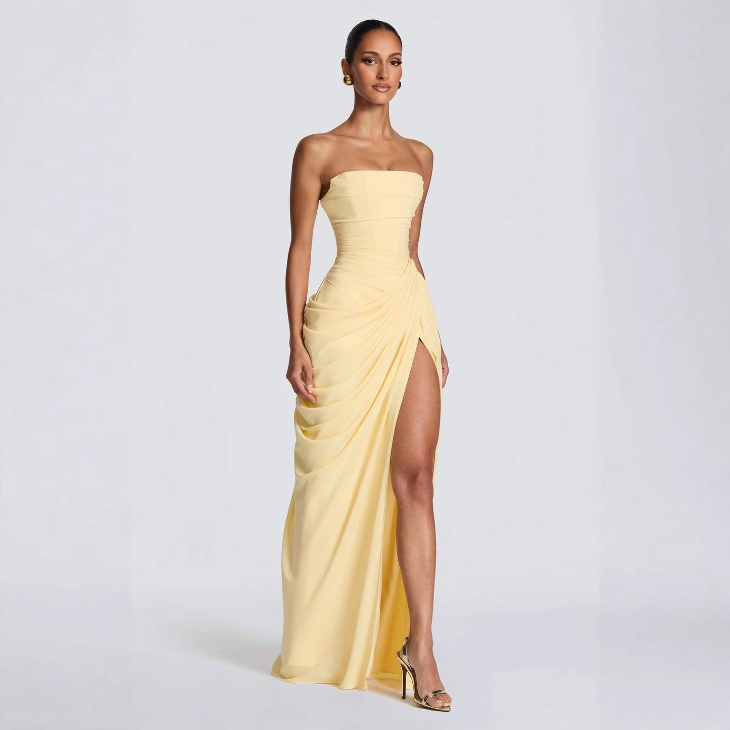Damen Abendkleid Langarm Asymmetrisch Norvielle