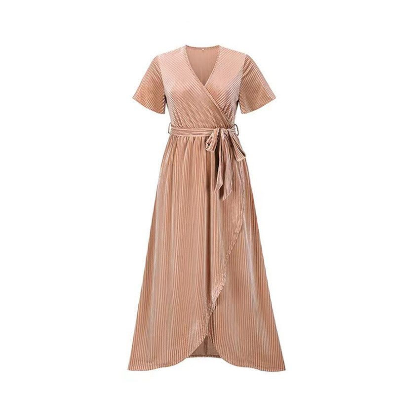 Damen Maxikleid Wickeldesign Taillengürtel Norvielle - Norvielle