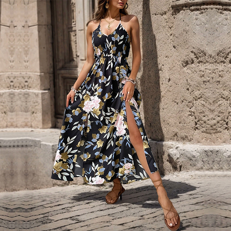 Damen Maxikleid Floralmuster Verstellbare Spaghettiträger