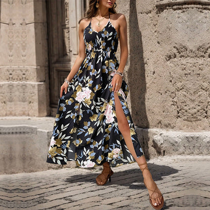 Damen Maxikleid Floralmuster Verstellbare Spaghettiträger