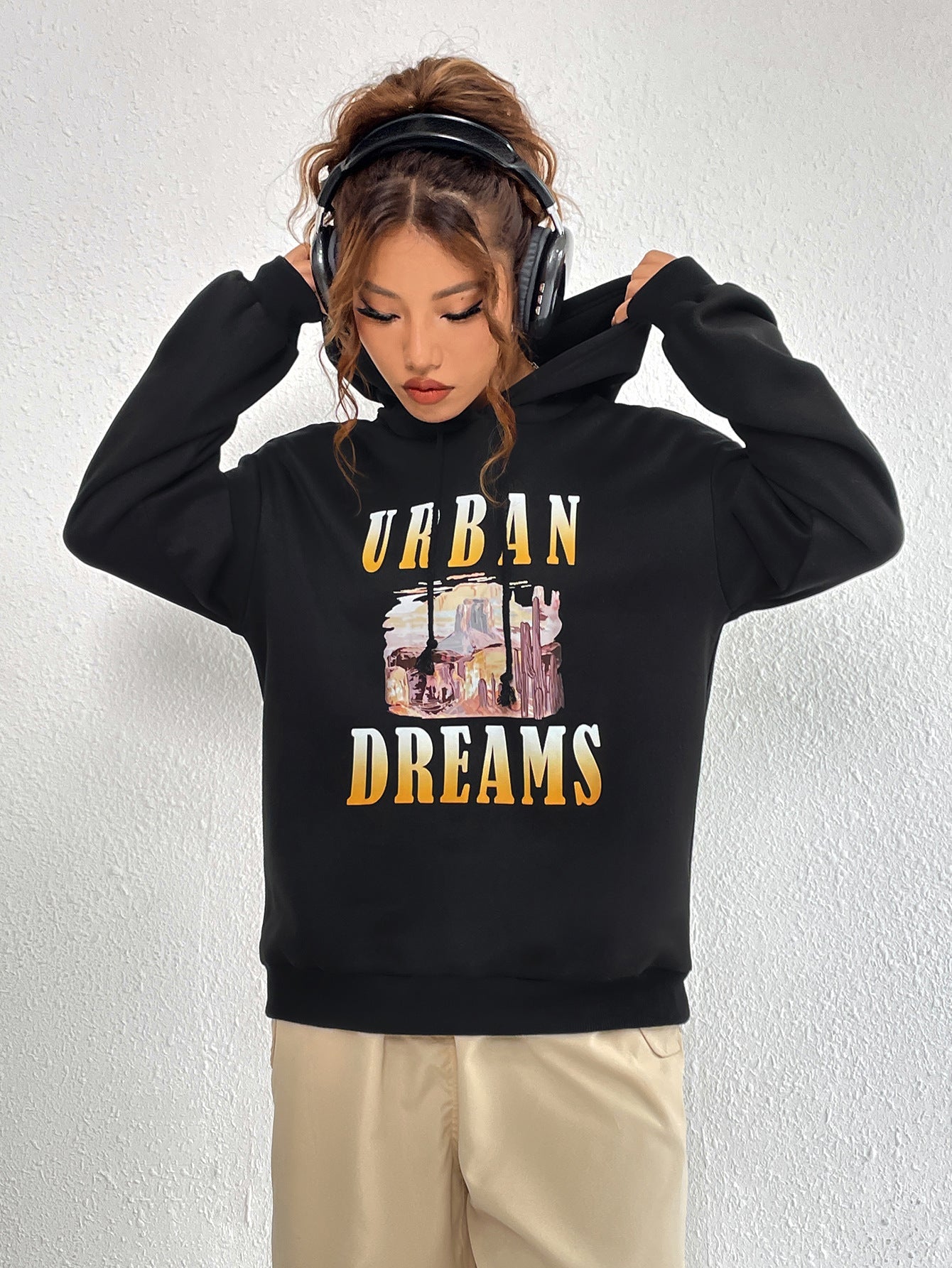 Damen Hoodie Oversized Urban Print Kapuze Norvielle