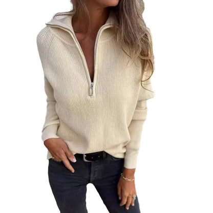 Damen Strickpullover Halb-Reißverschluss Rippstruktur Norvielle