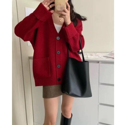 Damen Strickjacke Lässiger Schnitt Große Taschen Norvielle
