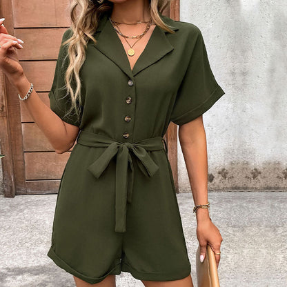Damen Jumpsuit Weites Modell Mit Taillengürtel Schwarz - Norvielle