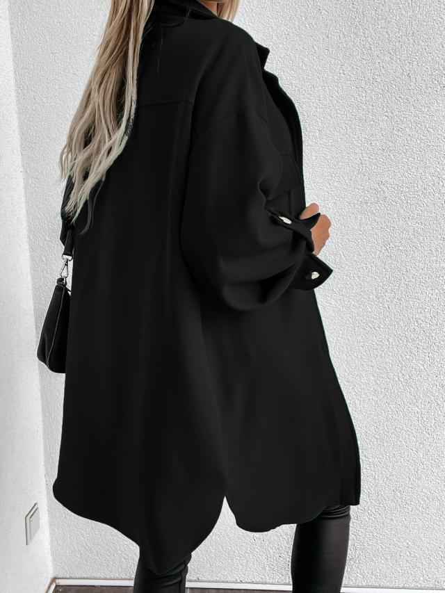Damen Übergangsjacke Reverskragen Knopfleiste Longshirt-Stil