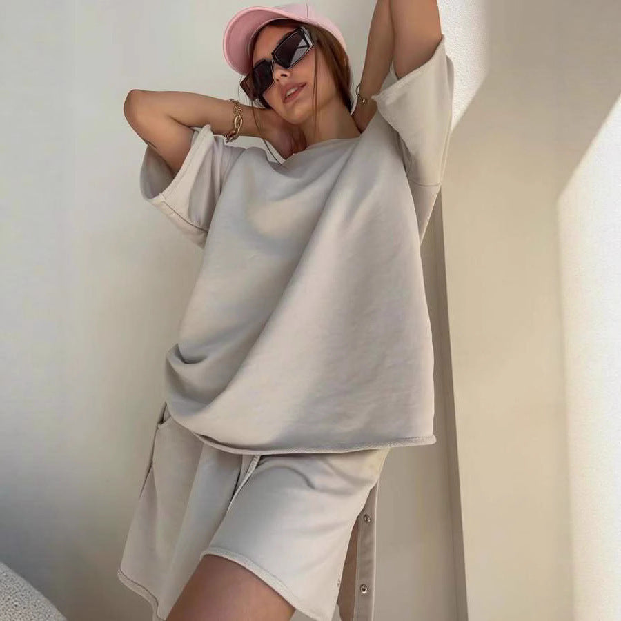 Damen Sommer-Set aus Oberteil und Shorts mit Taschen Moderner Schnitt
