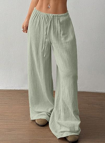 Damen Sommerhose Weite Luftige Baumwolle Kordelzug Beige