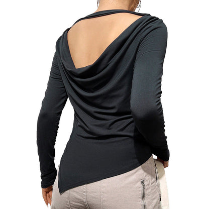 Damen Langarmbluse Lässiger Wasserfallausschnitt Eleganter Rücken