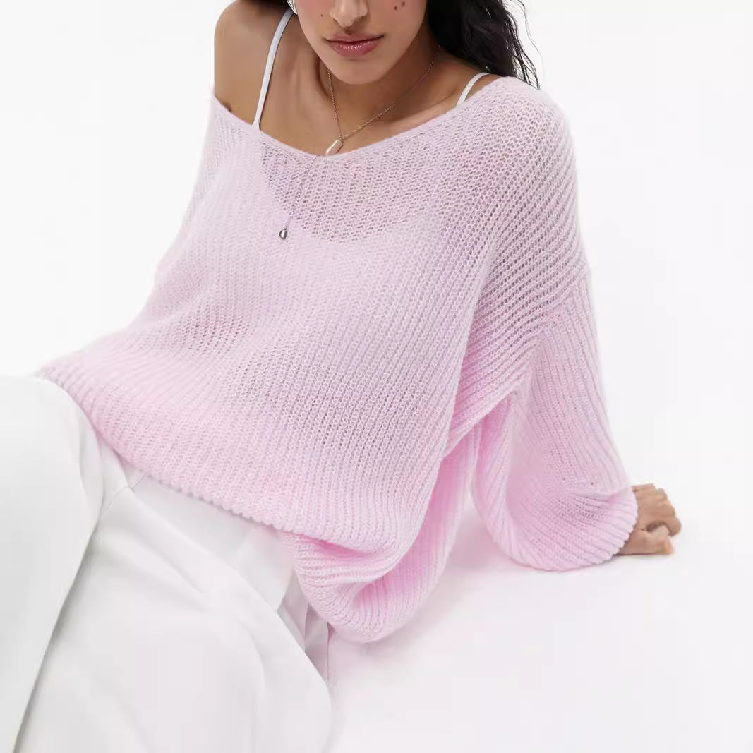 Damen Strickpullover V-Ausschnitt Voluminöse Ärmel Norvielle - Norvielle