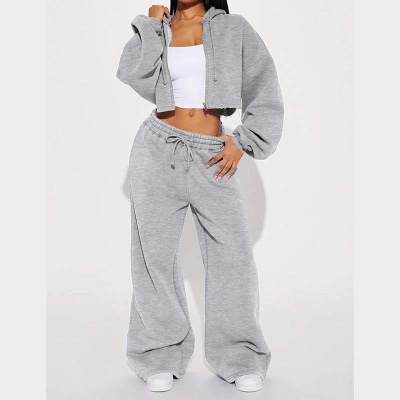 Damen Fleece Crop Set Weite Hose Norvielle