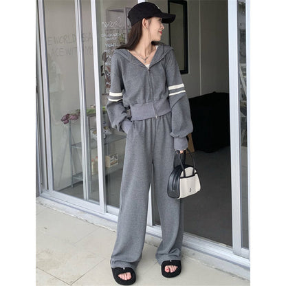 Damen Sportset Hoodie Jogginghose Baumwolle Weite Passform