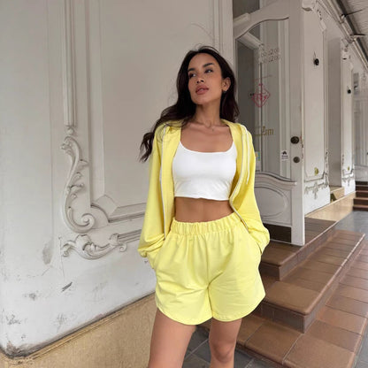 Damen Hoodie Shorts Set Lässig Norvielle