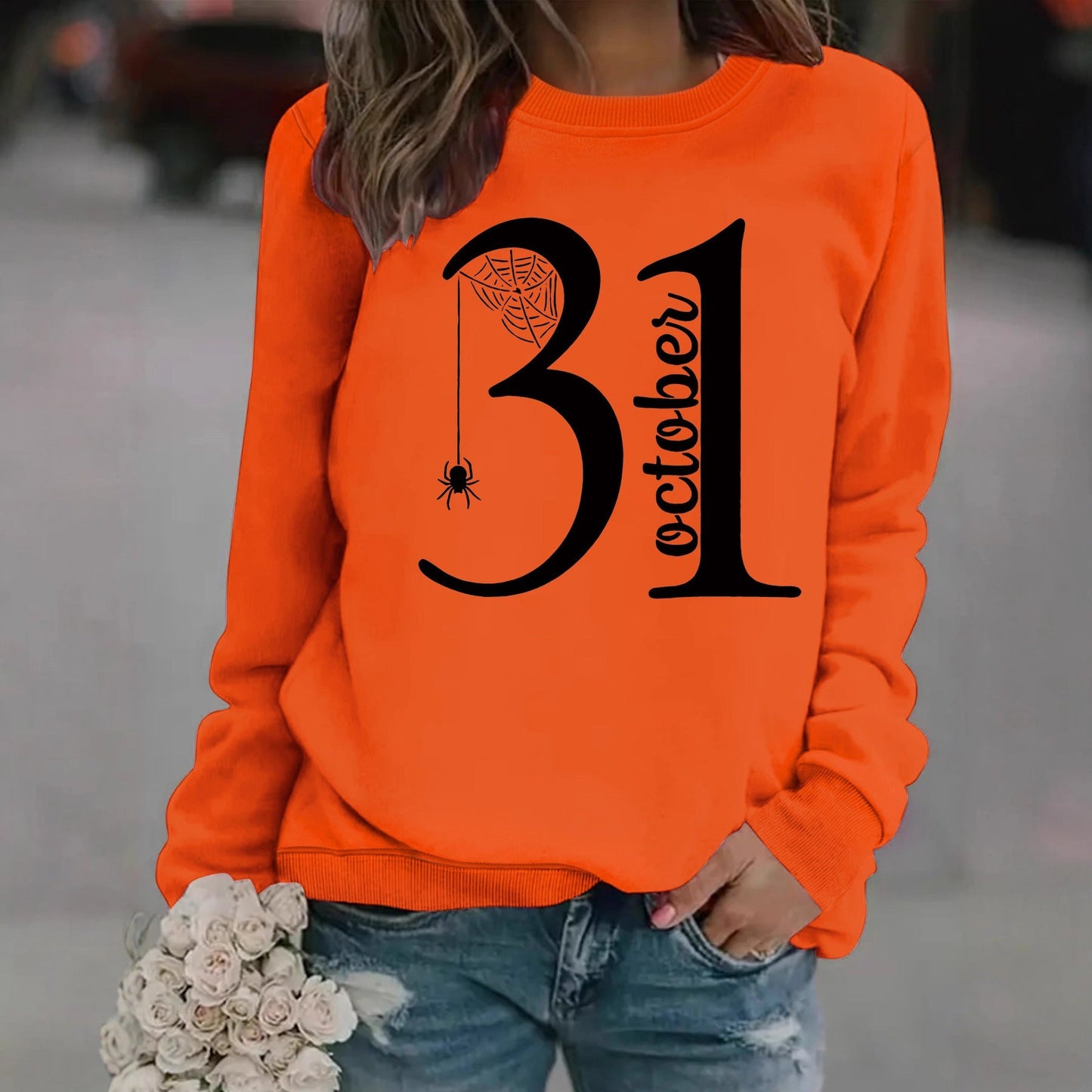 Damen Sweatshirt Halloween-Motiv Bequem Grün