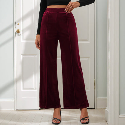 Damen Samt-Hose Weit Elastischer Bund Hoch Norvielle