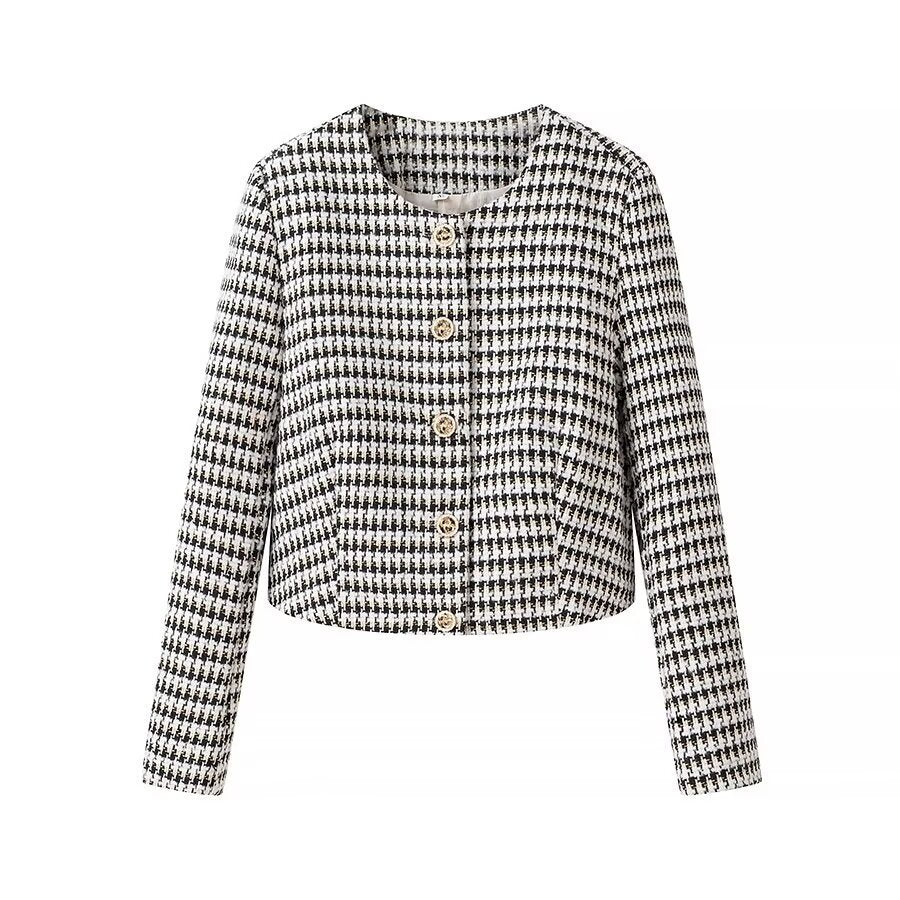 Damen Jacquardjacke Klassischer Schnitt Knöpfe Beige