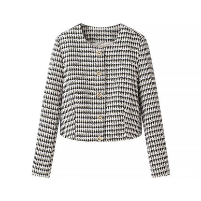 Damen Jacquardjacke Klassischer Schnitt Knöpfe Beige
