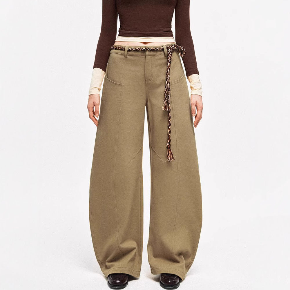 Damen Chino-Hose Weite Passform Elegantes Design Beige - Norvielle