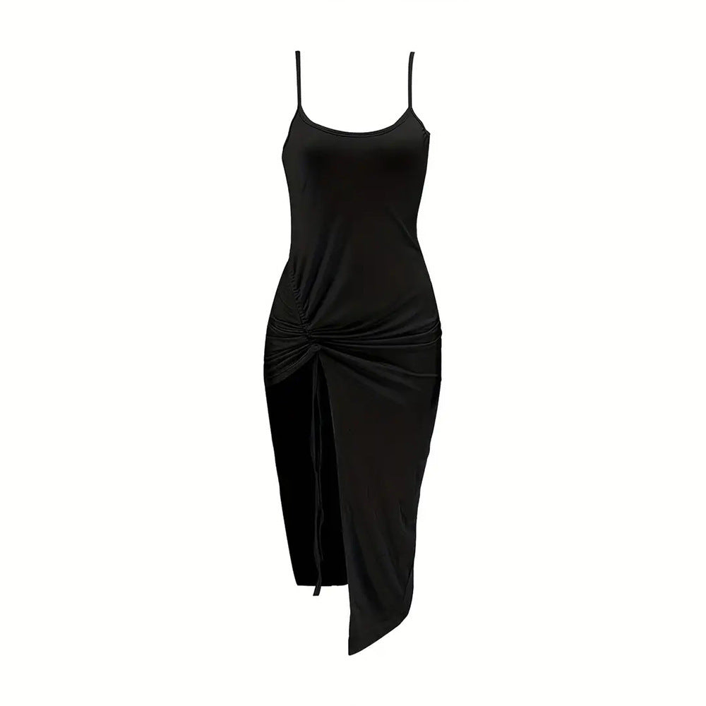Damen Maxikleid Rüschendetail Hochschlitz Norvielle
