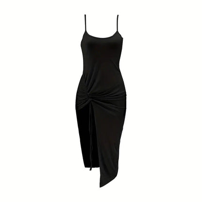 Damen Maxikleid Rüschendetail Hochschlitz Norvielle