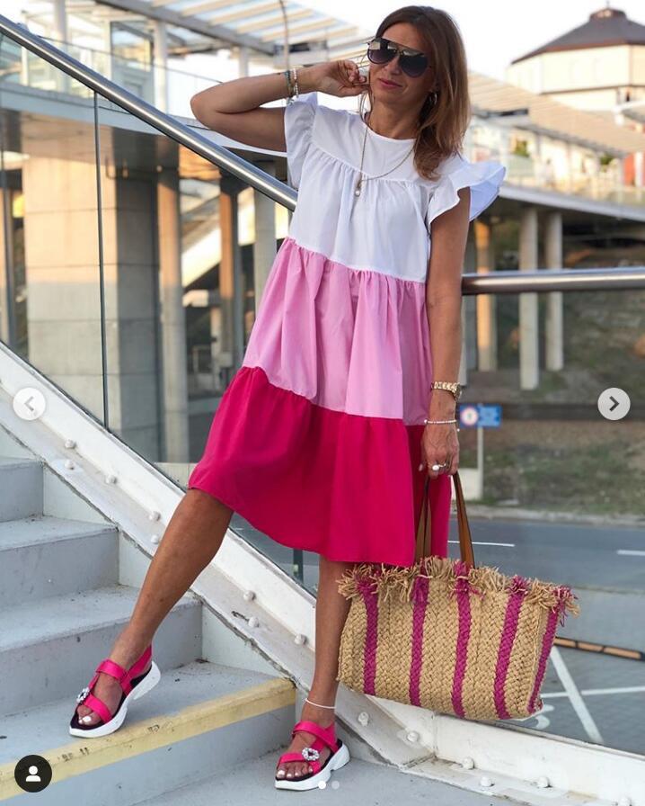 Damen Sommerkleid Voluminöser Rock Rüschenärmel Norvielle