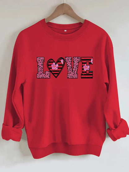 Damen Sweatshirt Leopardenherz-Design Baumwolle Komfortschnitt