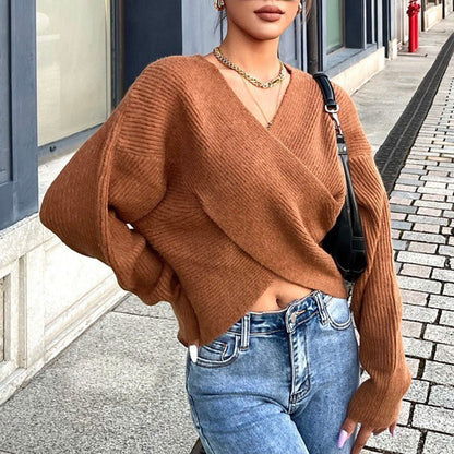 Damen Wickelpullover Modernes Strukturdesign Norvielle - Norvielle