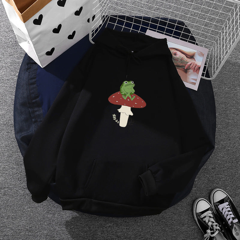 Damen Hoodie Frosch Motiv Baumwolle Grün