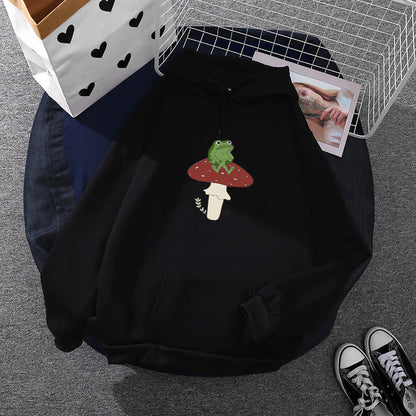 Damen Hoodie Frosch Motiv Baumwolle Grün