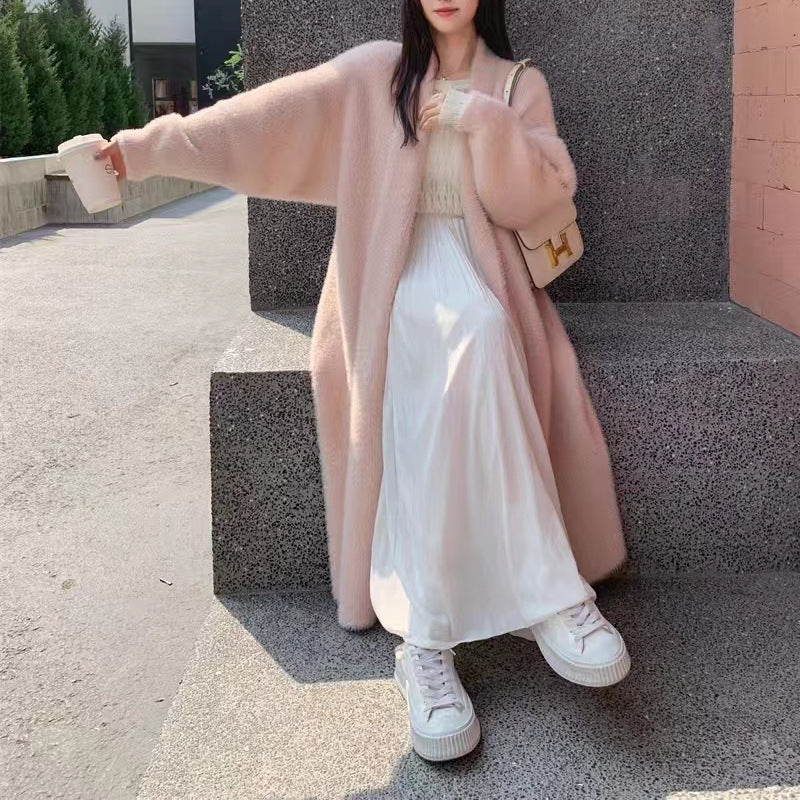 Damen Maxi Cardigan Flauschig V-Ausschnitt Oversized Norvielle