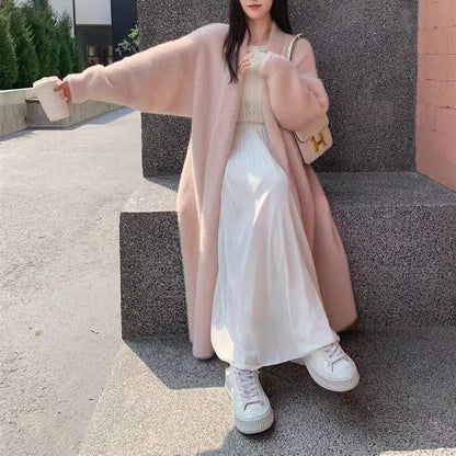 Damen Maxi Cardigan Flauschig V-Ausschnitt Oversized Norvielle
