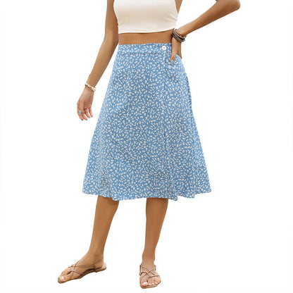 Damen Midirock Floralmuster Seitenschlitz Norvielle