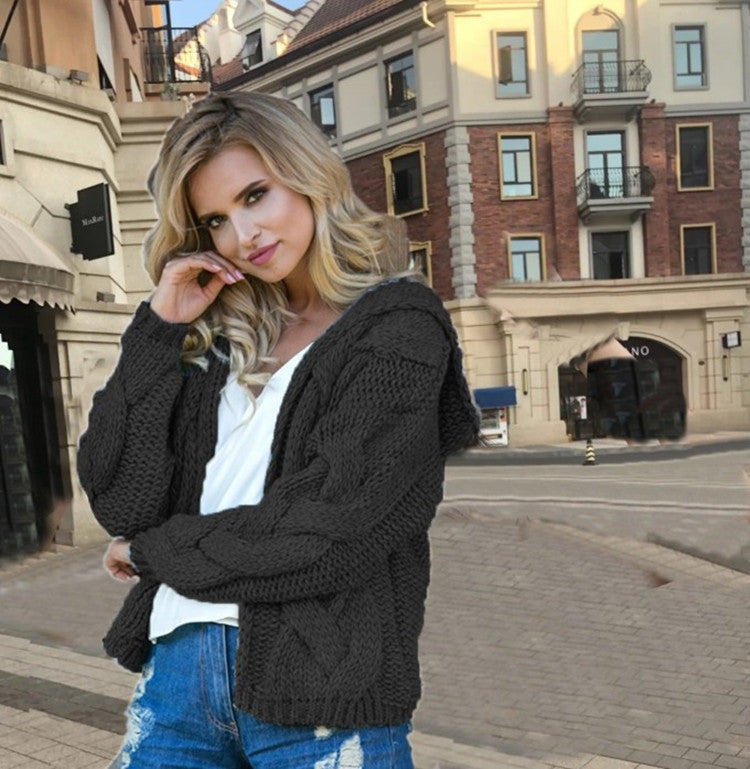 Damen Grobstrickjacke Kapuze Asymmetrisch Norvielle