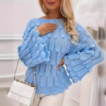 Damen Strickpullover Voluminöse Ärmel Strukturiert Beige Norvielle