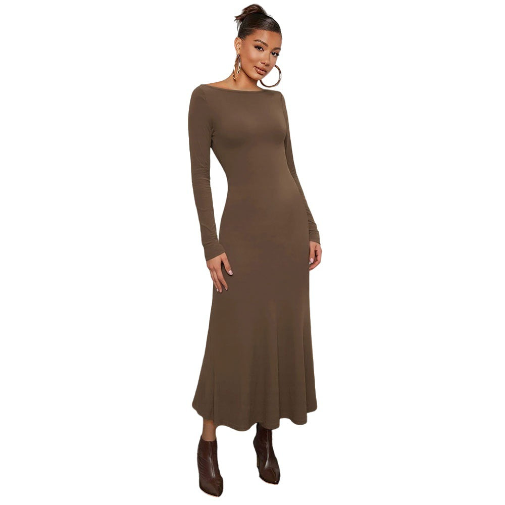 Damen Midikleid Langarm Rundhalsausschnitt Schwingender Saum Norvielle