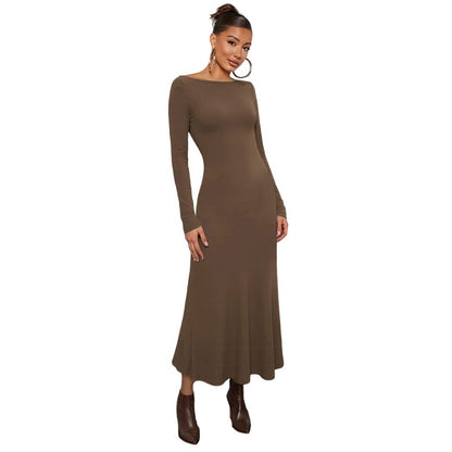 Damen Midikleid Langarm Rundhalsausschnitt Schwingender Saum Norvielle