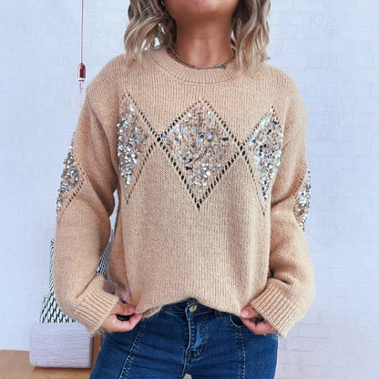 Damen Strickpullover Glitzernde Pailletten Norvielle