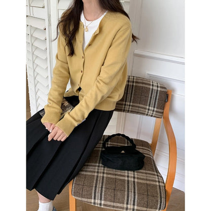 Damen Strickjacke Baumwolle Knöpfe Beige